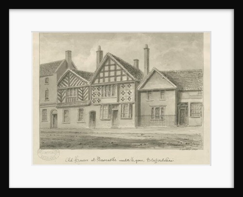 Newcastle-under-Lyme - Old Houses: sepia drawing, 1840 by John Buckler