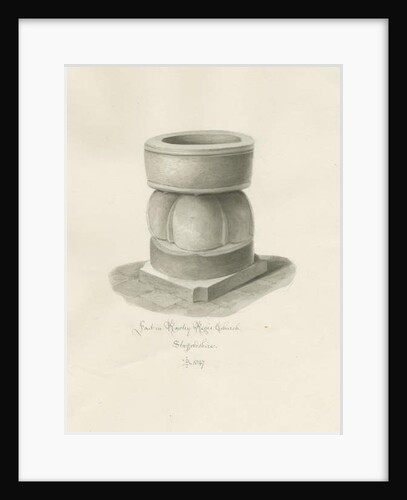 Font in Rowley Regis Church: sepia drawing, 1847 by John Buckler