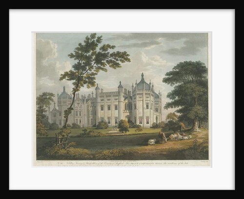 Forton - Aqualate Hall: tinted aquatint engraving by School English