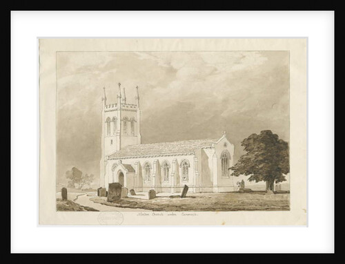 Norton Canes Church: sepia wash drawing, 1836 by Thomas Peploe Wood