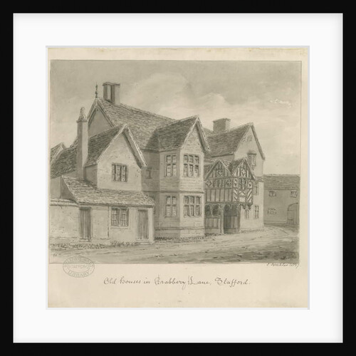 Stafford - Old Houses in Crabbery Lane: sepia drawing, 1837 by John Buckler