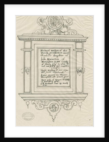 Rugeley Church - Monument to Richard Weston: pen and ink tracing, 1836 by John Robert Fernyhough