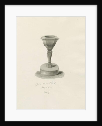 Font in Okeover Church: sepia drawing, 1847 by John Buckler