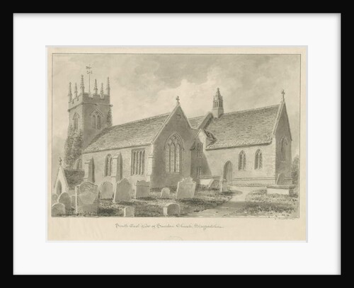Sandon Church: sepia drawing, 1841 by George Buckler