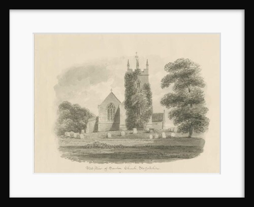 Sandon Church: sepia drawing, 1843 by John Buckler