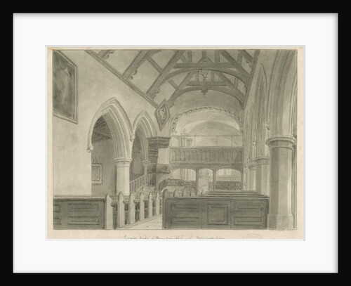 Interior of Sandon Church: sepia drawing, 1841 by John Chessell Buckler