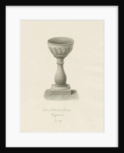 Font in Patshull Church: sepia drawing, 1847 by John Buckler