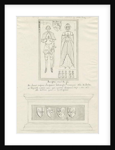Sandon Church - Tomb of Sampson Erdeswicke and Elizabeth [Grey]: pen and ink drawing by School English