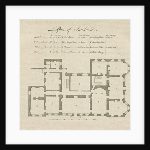 Sandwell Park - Plan of Hall: engraving by School English