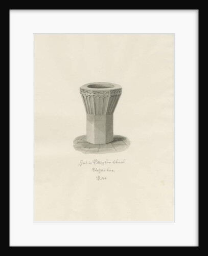 Font in Pattingham Church: sepia wash drawing, 1846 by John Buckler