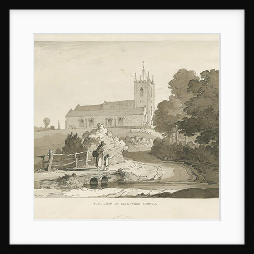 Seighford Church: sepia wash drawing, 1838 by Thomas Peploe Wood