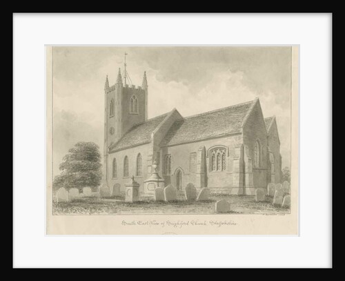 Seighford Church: sepia wash drawing, 1842 by John Buckler