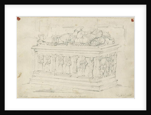 Seighford Church - Tomb of William and Mercy Bowyer: pencil drawing, 15 Aug 1838 by Thomas Peploe Wood