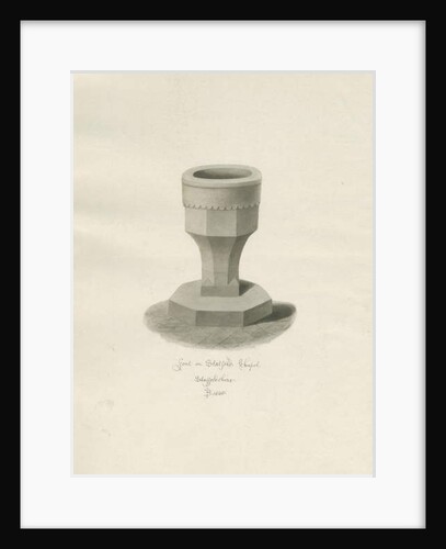 Font in Statfold Chapel: sepia drawing, 1848 by John Buckler