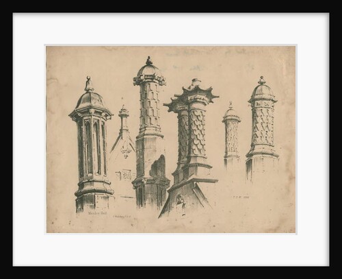 Thickbroom Hall ['Manley Hall'] - Finials and Chimneys: lithograph, 1838 by Thomas Peploe Wood