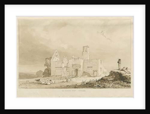 Tittensor - Old Manor House: sepia wash drawing, 1837 by Thomas Peploe Wood