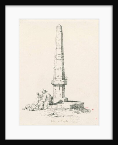 Tixall - Pillar showing mile distances: pen and ink drawing, 1836 by Thomas Peploe Wood