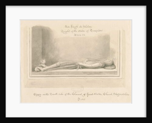 Weston-under-Lizard Church - Effigy of Sir Hugh de Weston: sepia drawing, 1842 by John Buckler