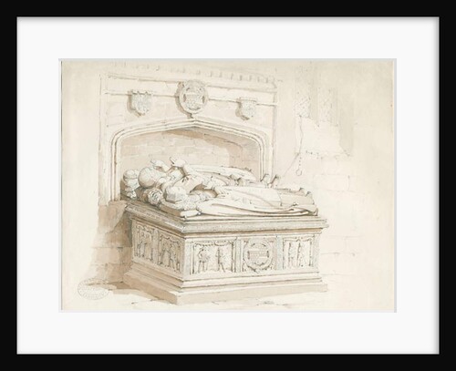 Stowe Church - Table tomb [of Sir Walter Devereux]: sepia drawing, 1839 by Thomas Peploe Wood