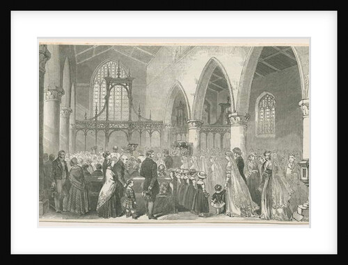 Interior of Trentham Church: woodcut engraving by School English
