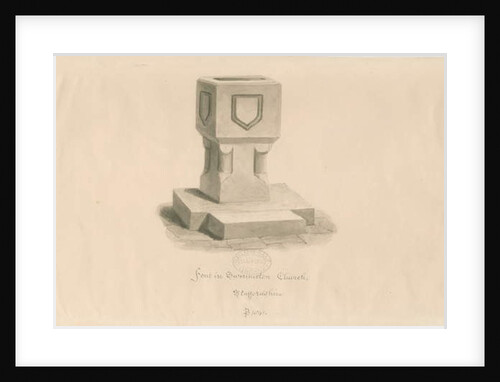 Font in Swynnerton Church by John Buckler