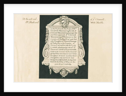 Whitmore Church - Tablet to Mrs. Elizabeth Mainwaring: pen and wash drawing, nd [19th cent] by John Robert Fernyhough