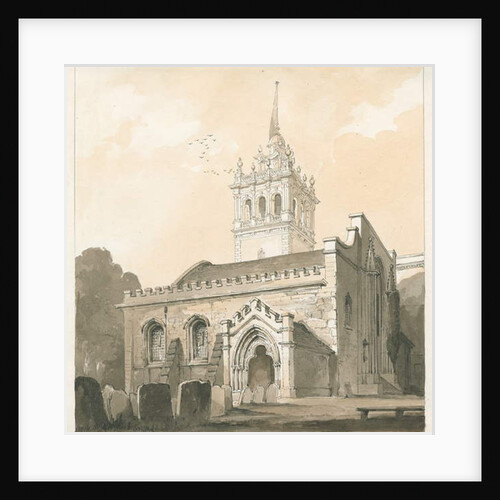 Trentham Church: sepia and yellow wash drawing by Thomas Peploe Wood