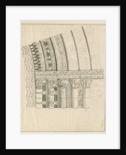 Tutbury Priory Church - West Doorway: pen and sepia drawing by Stebbing Shaw