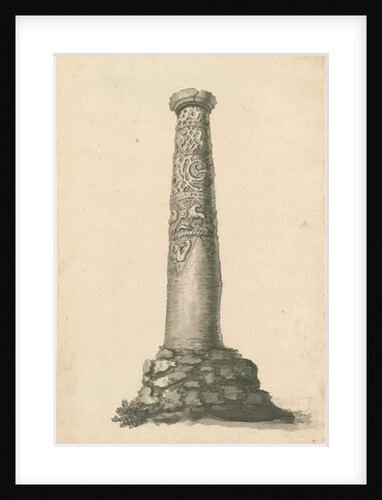 Wolverhampton - Saxon pillar in St. Peter's Church-yard: sepia drawing, nd [late 18th cent] by T Carter