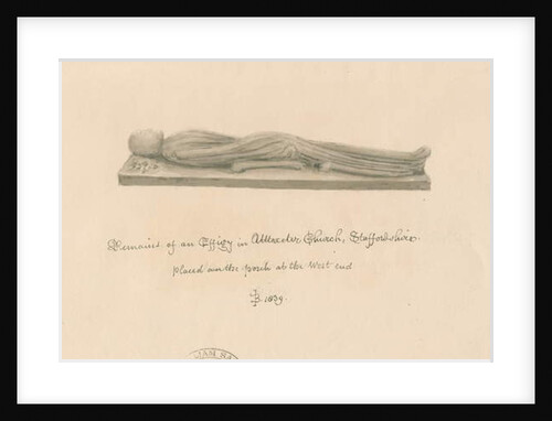 Uttoxeter Church - Effigy: sepia wash drawing, 1839 by John Buckler