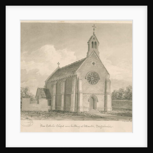 Uttoxeter Town - New Catholic Chapel: sepia drawing, 1839 by John Buckler