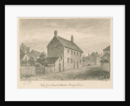 Uttoxeter Town - Free School: sepia wash drawing, 1839 by John Buckler