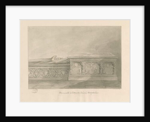 Uttoxeter Church - Tombs of Thomas Kinnersley and of a woman: sepia wash drawing, 1839 by John Buckler
