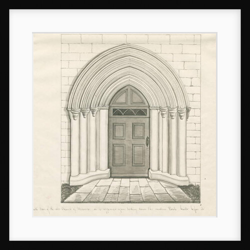 Uttoxeter Church - South Door: pen and wash drawing by John Robert Fernyhough