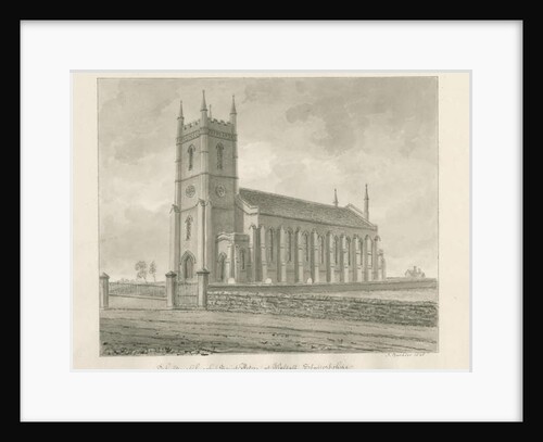 Walsall Church ['New']: sepia drawing, 1845 by John Buckler