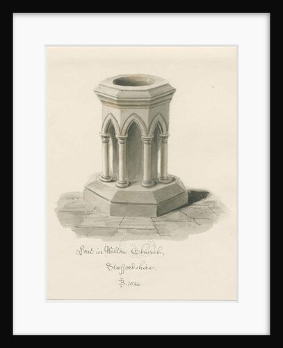 Font in Walton-on-the-Hill Church by John Buckler
