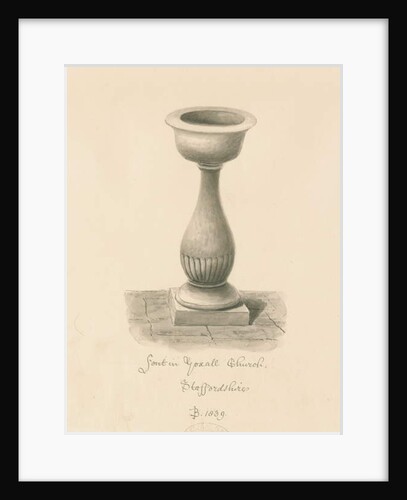 Font in Yoxall Church: sepia drawing, 1839 by John Buckler