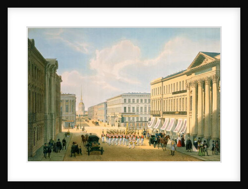 The Police Bridge and Nevsky avenue in St. Petersburg, printed by Lemercier, Paris, 1840s by Louis Jules Arnout