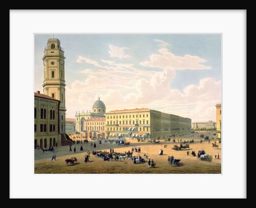 The Catholic Church and Mikhailovskaya Street in St. Petersburg, printed by J. Jacottet and Regamey. by French School
