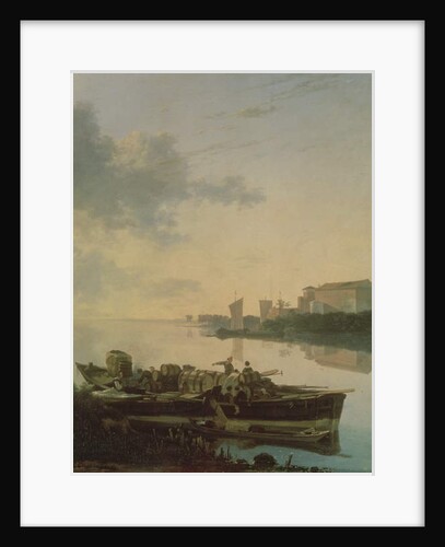 A Wooden Barge on the River by Sunset by Adam Pynacker