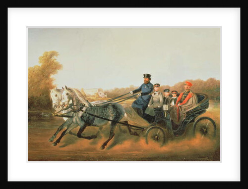 Tsar Alexander II Driving with his Sons in Zarskoje Selo, 1850s by Nikolai Egorevich Sverchkov