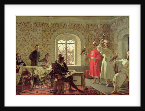 The Italian Ambassador Calvuci drawing the falcons of Tsar Alexei Mikhailovich 1889 by Alexander Dimitrievitch Litovtchenko