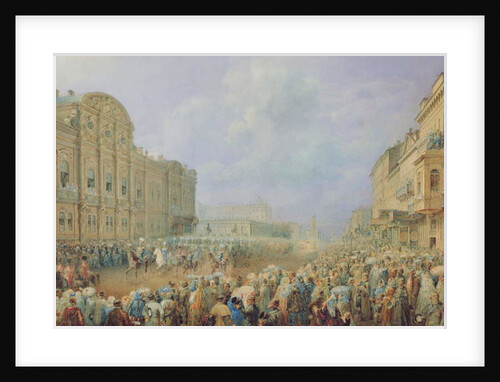 Military Review on the Nevsky Avenue at the Beloselsky-Belozersky Palace, 1859 by Vasili Semenovich Sadovnikov