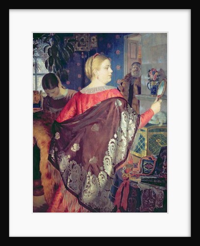 Merchant's woman with a mirror by Boris Mikhailovich Kustodiev