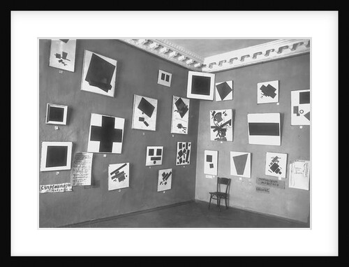 View of the room with Malevich's Black Square and other Suprematist paintings, Petrograd, winter 1915-16 by Kazimir Severinovich Malevich