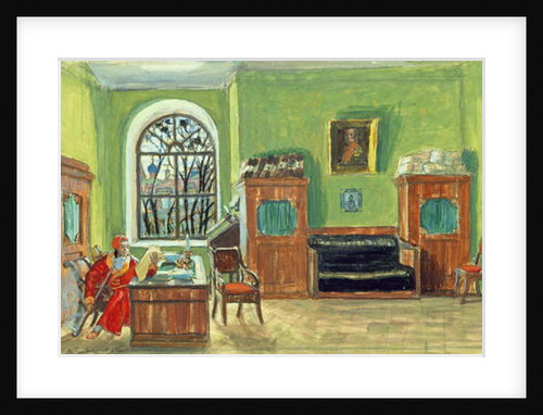 Stage design for the theatre play 'Pushkin's Death' by M. Saltykow-Schtschedrin, 1914 by Boris Mikhailovich Kustodiev