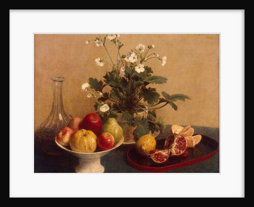 Flowers, dish with fruit and carafe, 1865 by Ignace Henri Jean Fantin-Latour