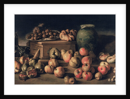 Still life with fruit and a box of fine chocolate by Master of the Fine Chocolate