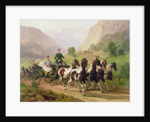 Emperor Franz Joseph I of Austria, being driven in his carriage with his wife Elizabeth of Bavaria in Bad Ischl, 1855 by Austrian School