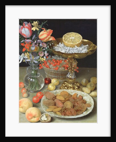 Still life with flowers and dessert by Georg Flegel